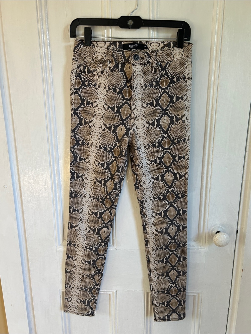 Hudson Jeans Snake Print Skinny Jeans in Beige, Black